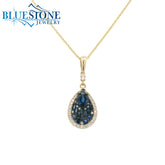 14KYG Pendant with Blue Sapphires & Diamonds